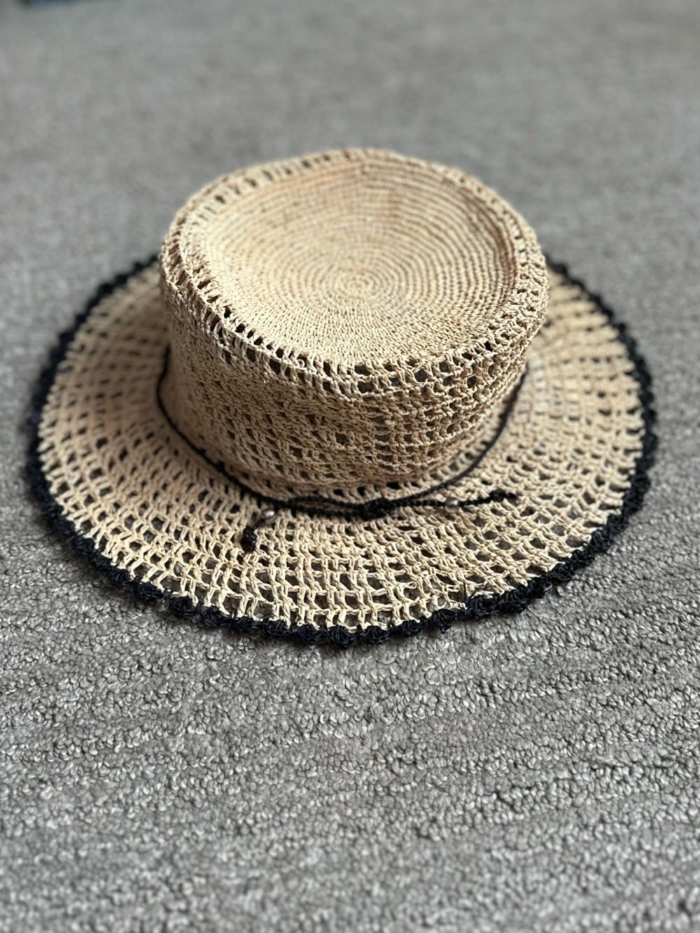 Sensi Studio Crochet Straw Hat with Black Band